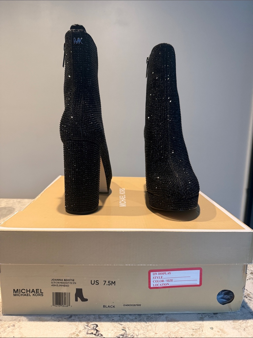 NWT MICHAEL Michael Kors Black Crystal Embellished Platform Booties Size 7.5